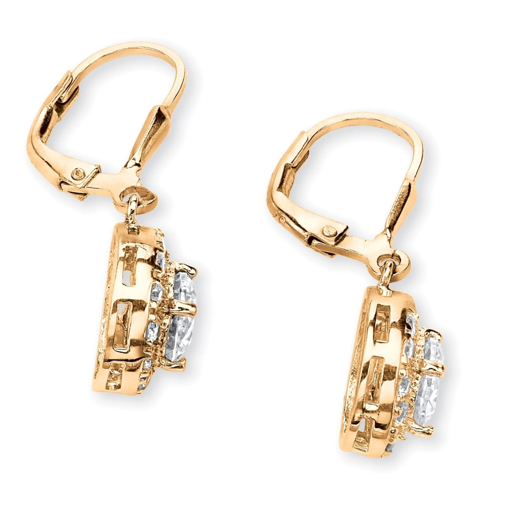 2.34 TCW Round Cubic Zirconia Halo Drop Earrings in 18k Gold over Sterling Silver Image 2