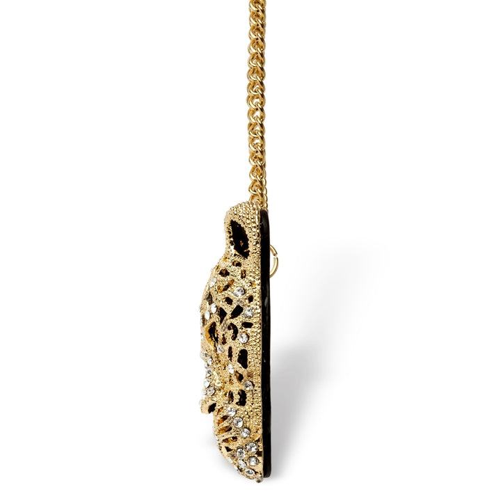 Onyx and Crystal Leopard Pendant Necklace in Yellow Gold Tone Image 4