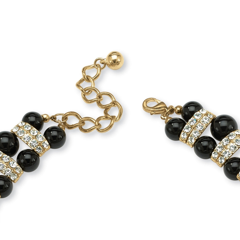 Black Beaded Necklace with Crystal Accents in Yellow Gold Tone Image 2