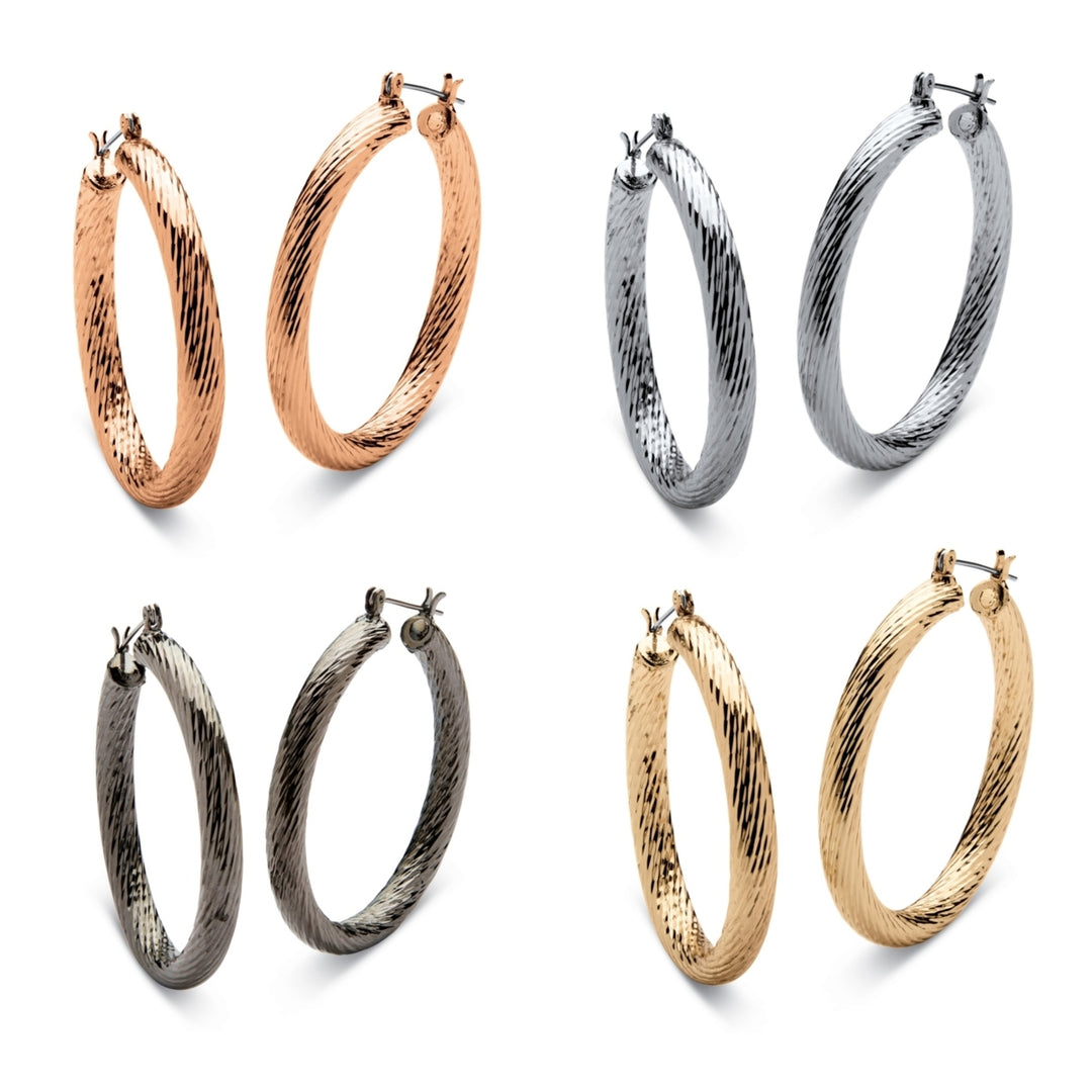 Four Pair Twisted Hoop Earrings Set in Four Colors Image 1