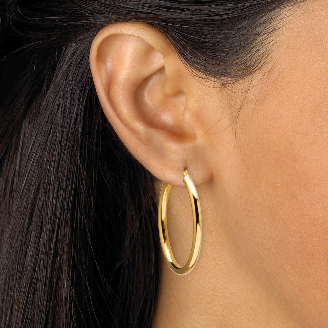14k Yellow Gold Hoop Earrings Nano Diamond Resin Filled Image 3