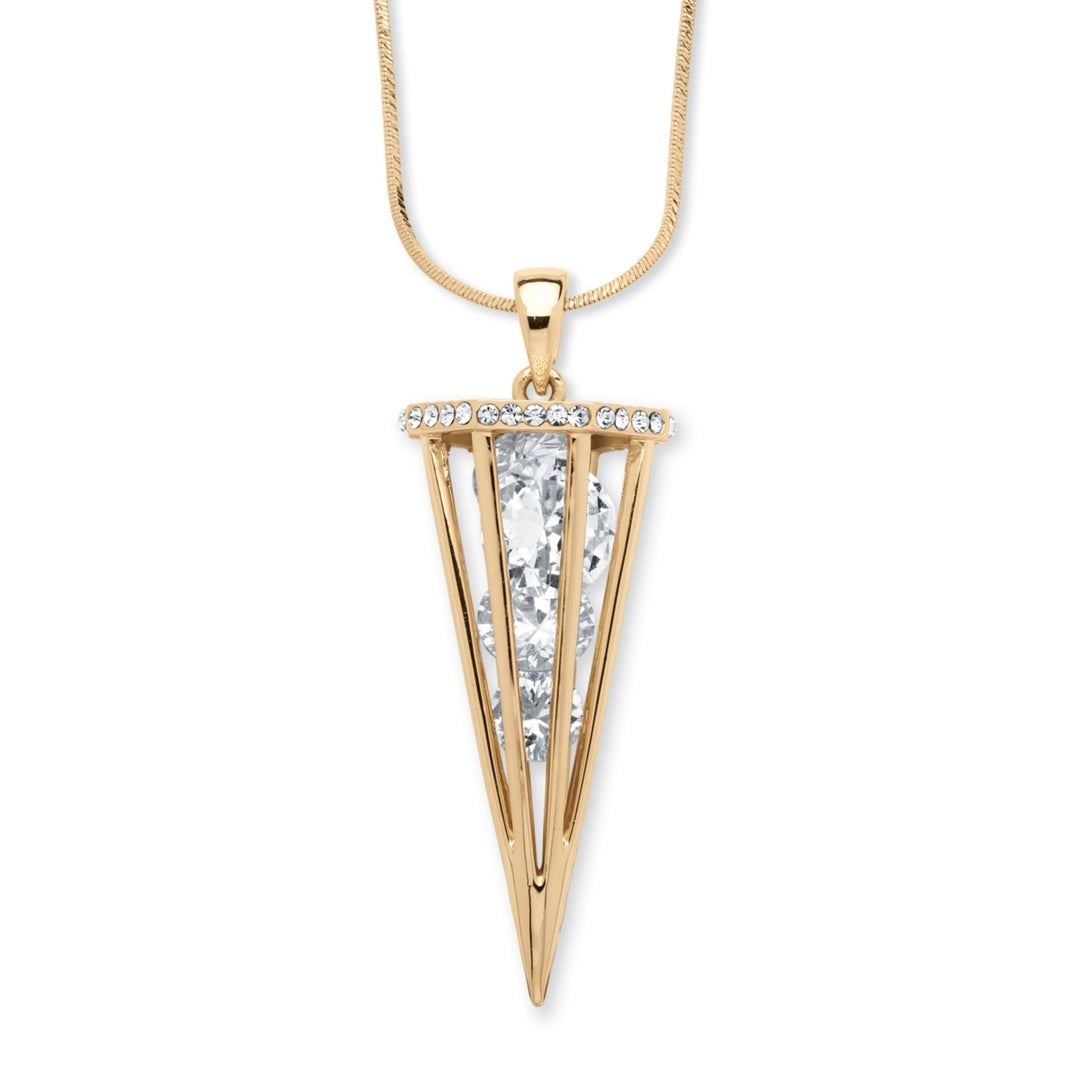 Brilliant-Cut Crystal Charm Cage Pendant With Herringbone Chain in Gold Tone 32"-35" Image 1