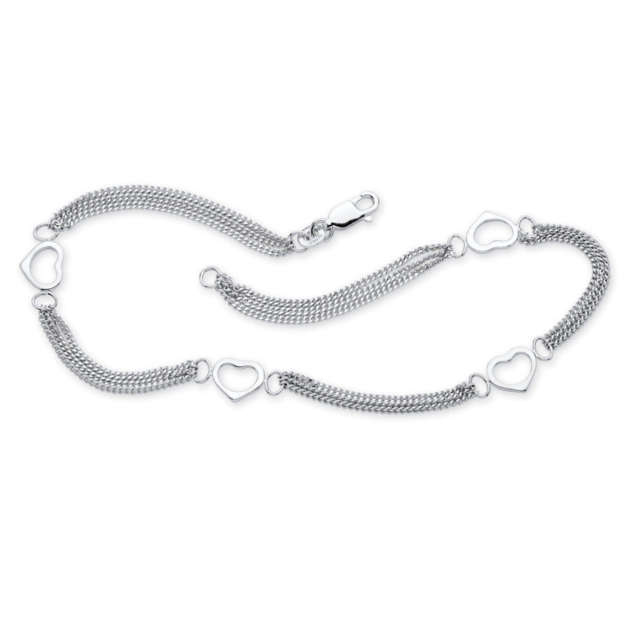 Open Heart Cutout Triple-Strand Ankle Bracelet in Sterling Silver Image 1