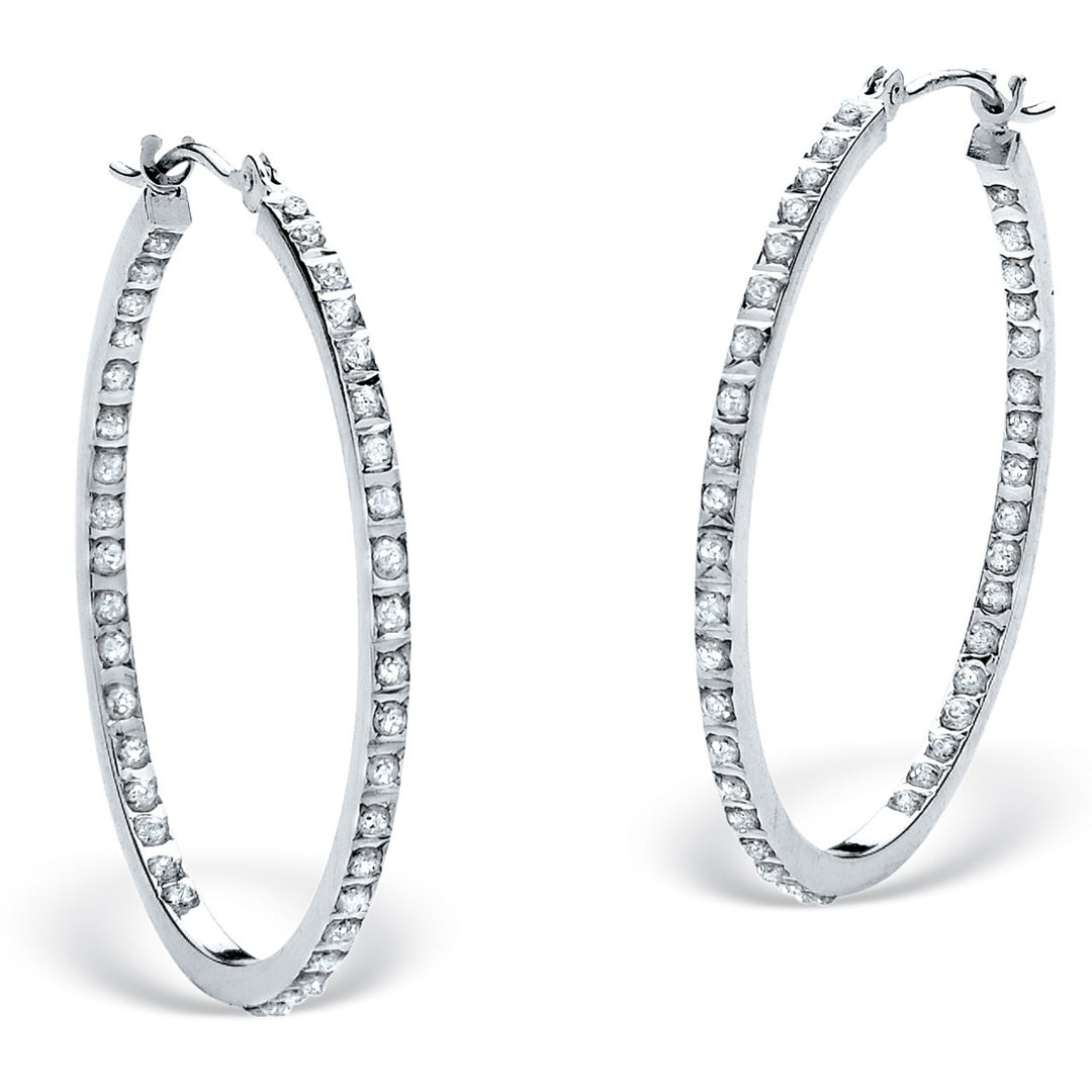 Diamond Fascination Bernish-Set Inside-Out Hoop Earrings in Platinum over .925 Sterling Silver Image 1