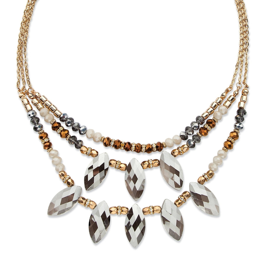 Marquise-Cut Grey Crystal Multi-Strand Gold Tone Statement Necklace Adjustable 18" Image 1