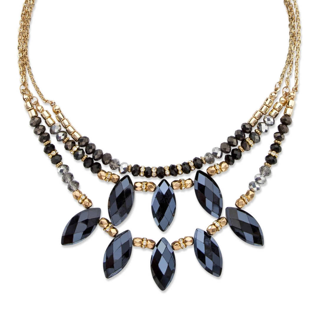 Marquise-Cut Black Aurora Borealist Crystal Multi-Strand Gold Tone Statement Necklace 18" Image 1