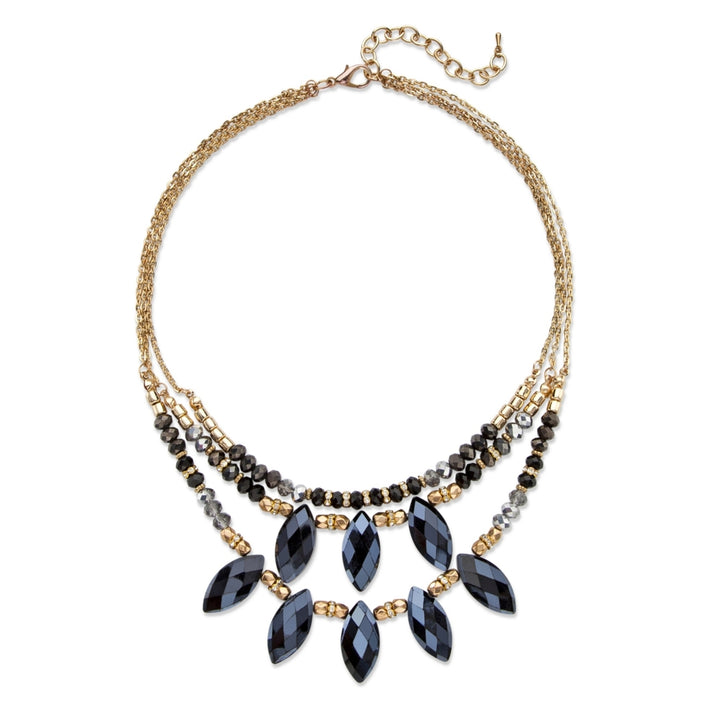 Marquise-Cut Black Aurora Borealist Crystal Multi-Strand Gold Tone Statement Necklace 18" Image 4