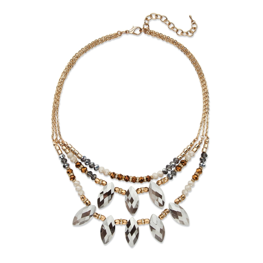 Marquise-Cut Grey Crystal Multi-Strand Gold Tone Statement Necklace Adjustable 18" Image 4