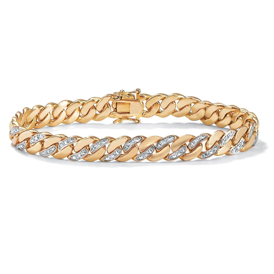 Mens Diamond Accent 9 mm Curb-Link Bracelet 18k Yellow Gold-Plated 9.5" Image 1