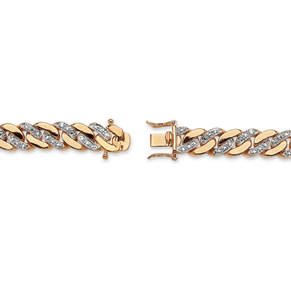 Mens Diamond Accent 9 mm Curb-Link Bracelet 18k Yellow Gold-Plated 9.5" Image 2