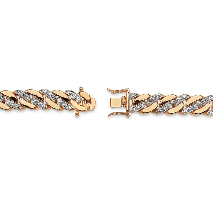 Mens Diamond Accent 9 mm Curb-Link Bracelet 18k Yellow Gold-Plated 9.5" Image 2