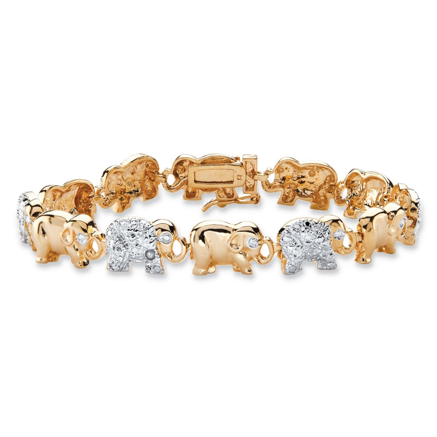 Diamond Accent Two-Tone Elephant Parade Bracelet 18k Yellow Gold-Plated 7.25" Image 1