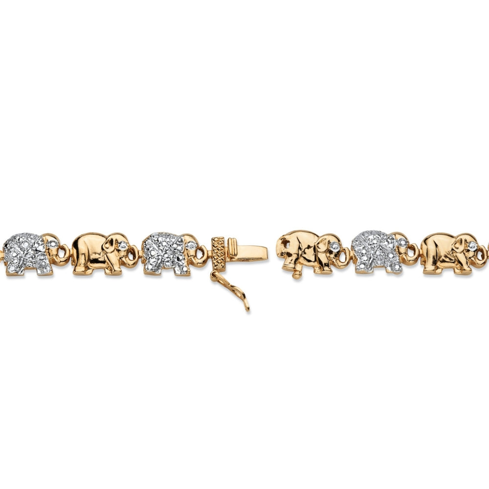 Diamond Accent Two-Tone Elephant Parade Bracelet 18k Yellow Gold-Plated 7.25" Image 2