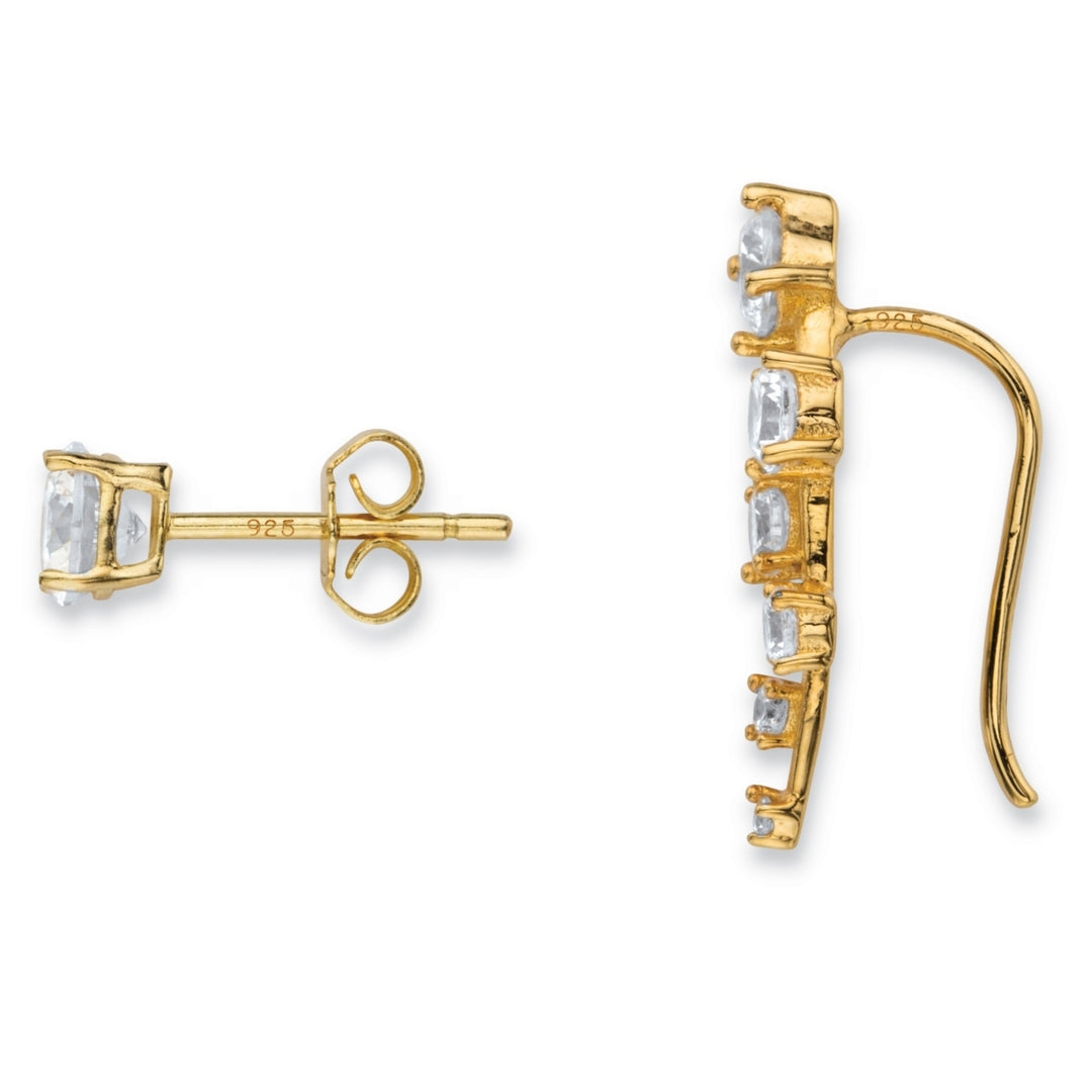 2.22 TCW Cubic Zirconia Ear Climber and Stud 2-Pair Earrings Set in 14k Gold over Sterling Silver Image 2