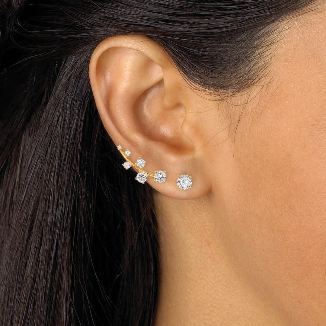 2.22 TCW Cubic Zirconia Ear Climber and Stud 2-Pair Earrings Set in 14k Gold over Sterling Silver Image 3