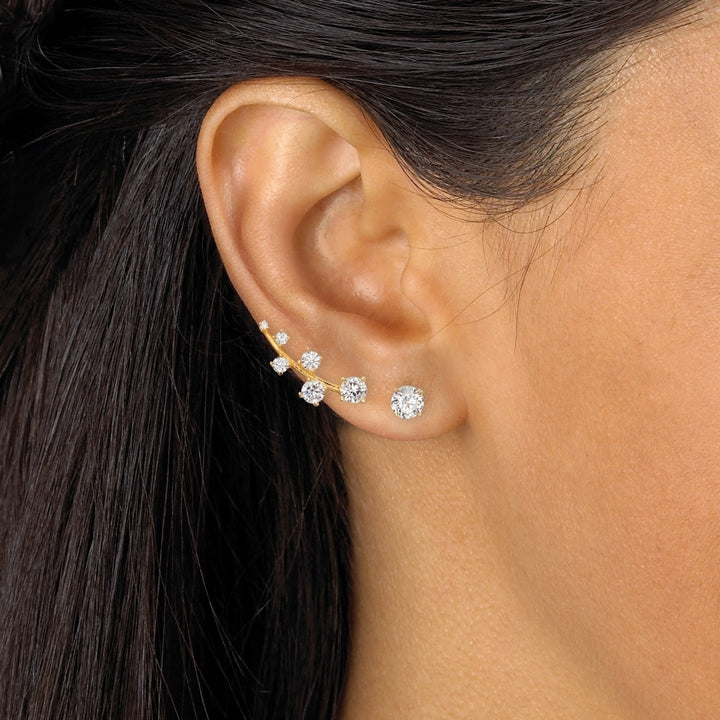 2.22 TCW Cubic Zirconia Ear Climber and Stud 2-Pair Earrings Set in 14k Gold over Sterling Silver Image 3