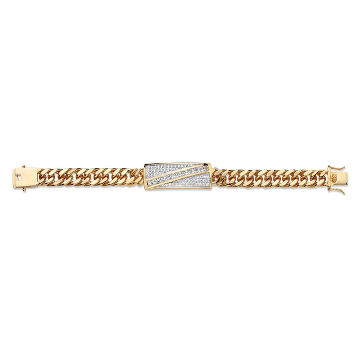 Mens 5.28 TCW Square-Cut and Pave Cubic Zirconia 14k Gold-Plated Diagonal Curb-Link Bracelet 8" Image 4