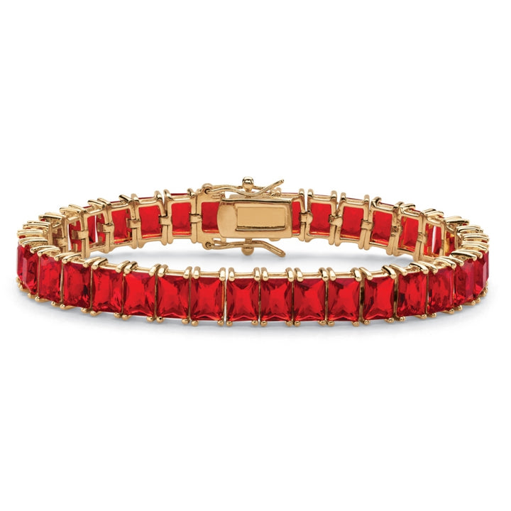 Emerald-Cut Simulated Ruby 14k Gold-Plated Tennis Bracelet 7 1/4" Image 1