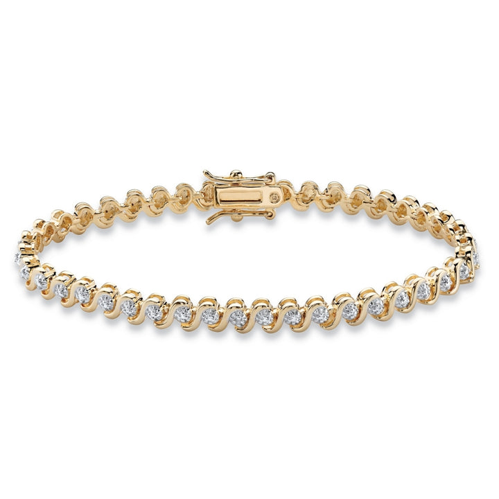 Round Diamond Accent S-Link Tennis Bracelet 18k Yellow Gold-Plated 7.5" Image 1