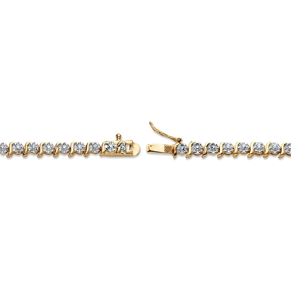 Round Diamond Accent S-Link Tennis Bracelet 18k Yellow Gold-Plated 7.5" Image 2