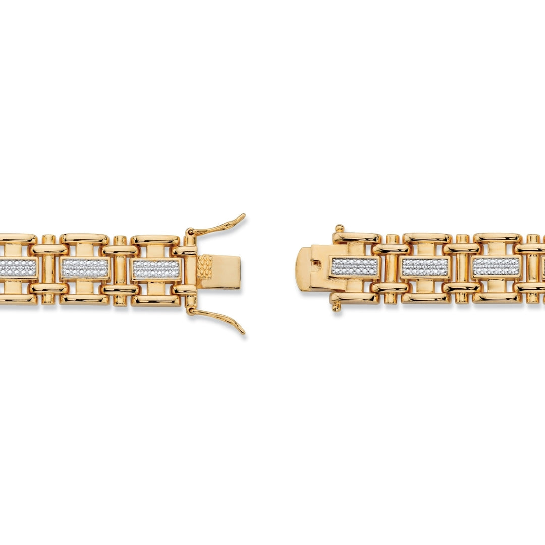 Mens Diamond Accent Pave-Style Two-Tone Bar-Link Bracelet 14k Yellow Gold-Plated 8.5" Image 2
