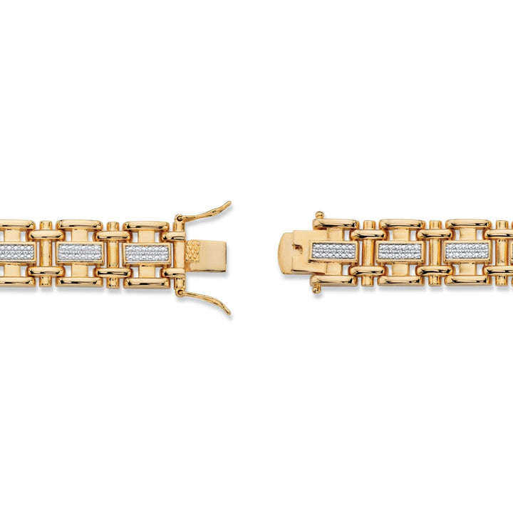 Mens Diamond Accent Pave-Style Two-Tone Bar-Link Bracelet 14k Yellow Gold-Plated 8.5" Image 2