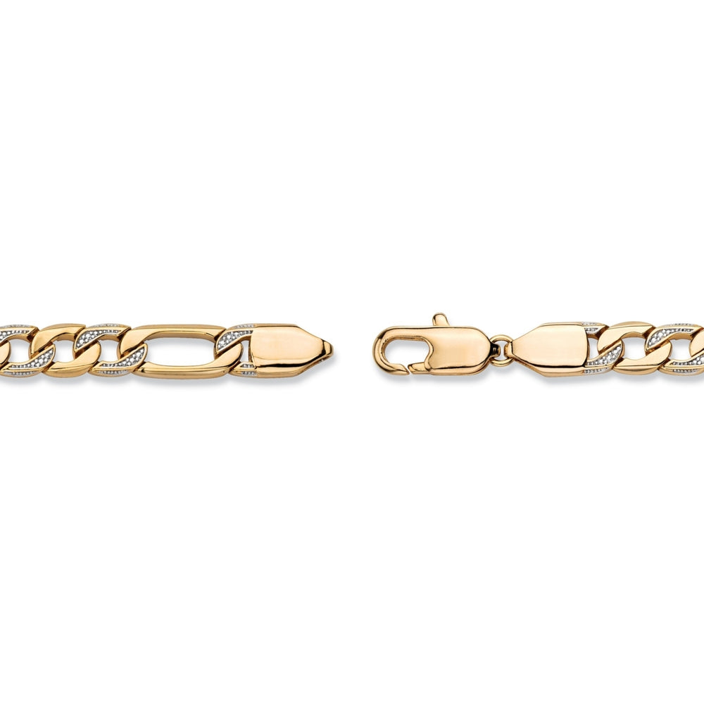 Mens Diamond Accent Pave-Style Two-Tone Figaro-Link Bracelet with Lobster Clasp 14k Yellow Gold-Plated 8.5" Image 2