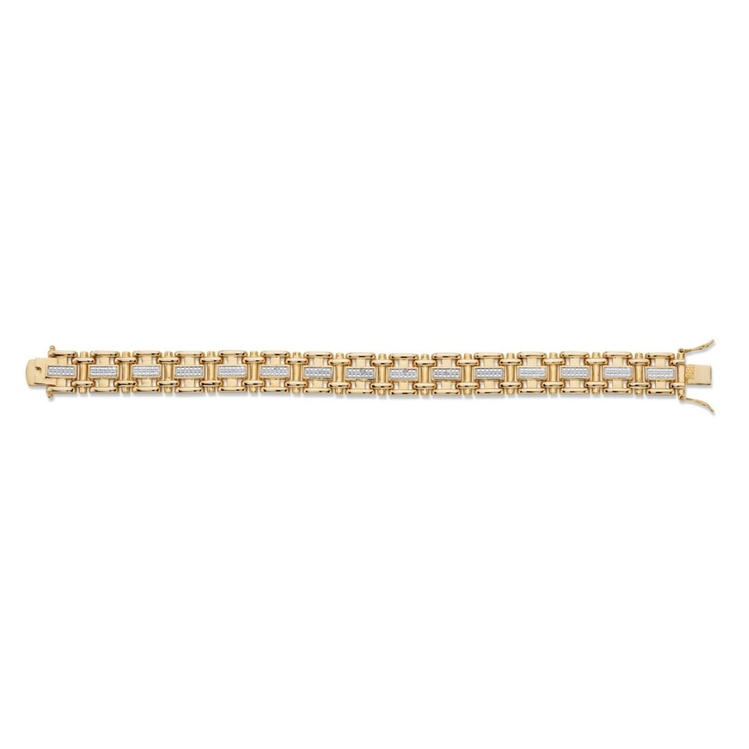 Mens Diamond Accent Pave-Style Two-Tone Bar-Link Bracelet 14k Yellow Gold-Plated 8.5" Image 4