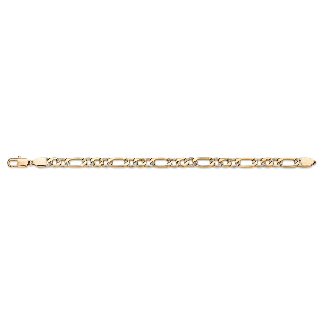 Mens Diamond Accent Pave-Style Two-Tone Figaro-Link Bracelet with Lobster Clasp 14k Yellow Gold-Plated 8.5" Image 4