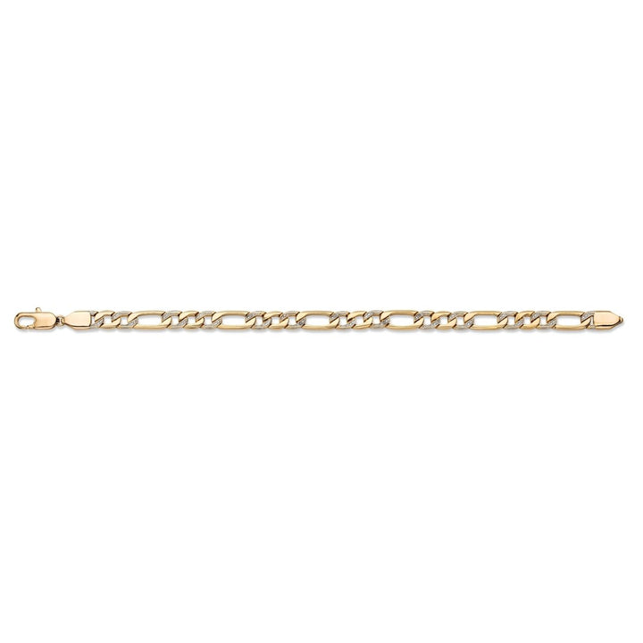 Mens Diamond Accent Pave-Style Two-Tone Figaro-Link Bracelet with Lobster Clasp 14k Yellow Gold-Plated 8.5" Image 4