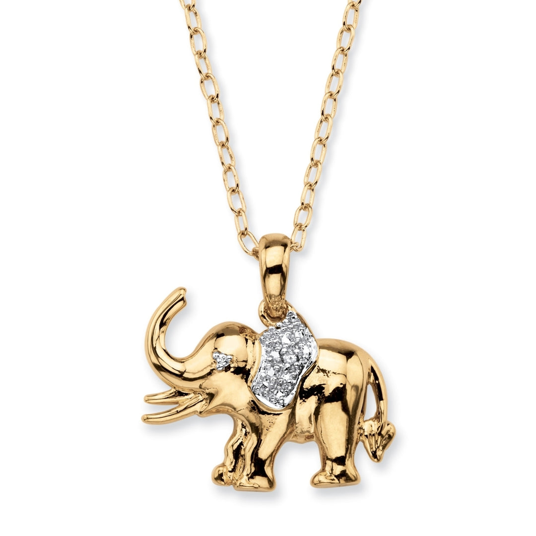 White Diamond Accent Two-Tone Pave-Style Elephant Charm Pendant Necklace 18k Gold-Plated 18" Image 1