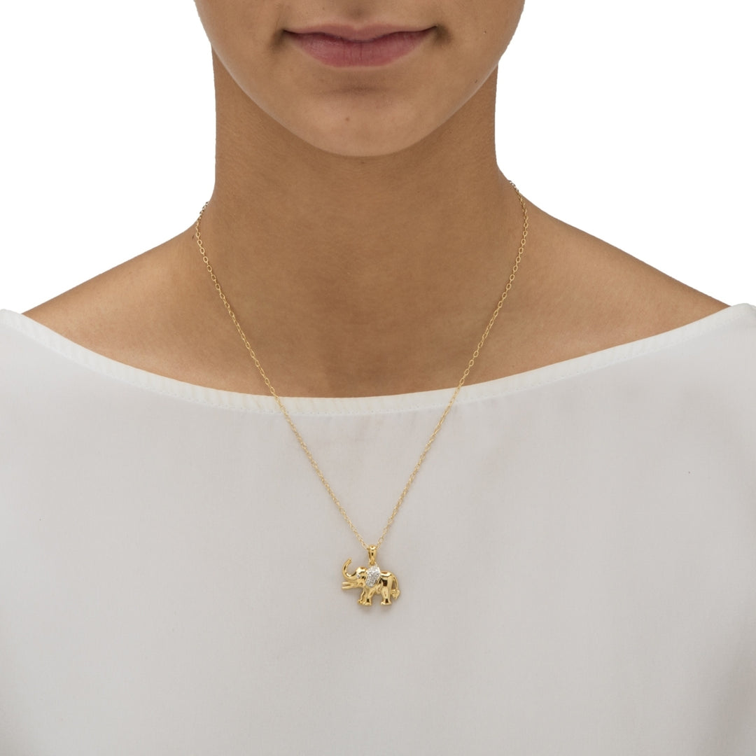 White Diamond Accent Two-Tone Pave-Style Elephant Charm Pendant Necklace 18k Gold-Plated 18" Image 3