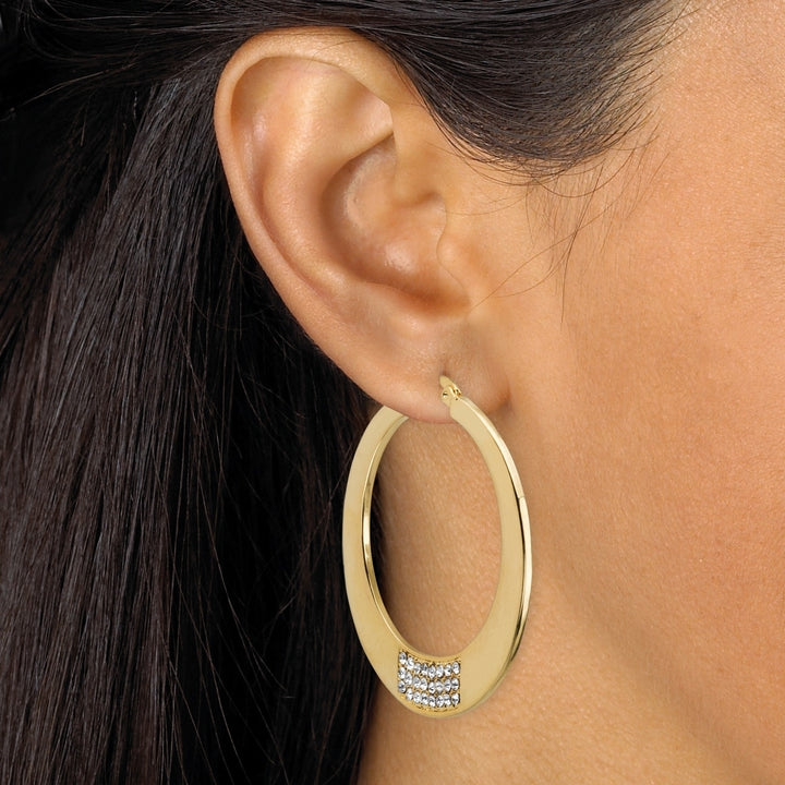 Round Crystal Square Cluster 2-Pair Hoop Earrings Set in Gold Tone and Silvertone 1.75" Image 3