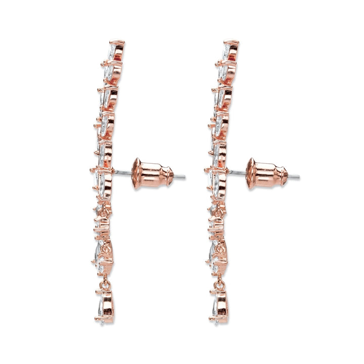 Marquise and Pear-Cut White Crystal Laurel Leaf and Hanging Crystal Accent Ear Climber Earrings Rose Gold-Plated 1 5/8" Image 2