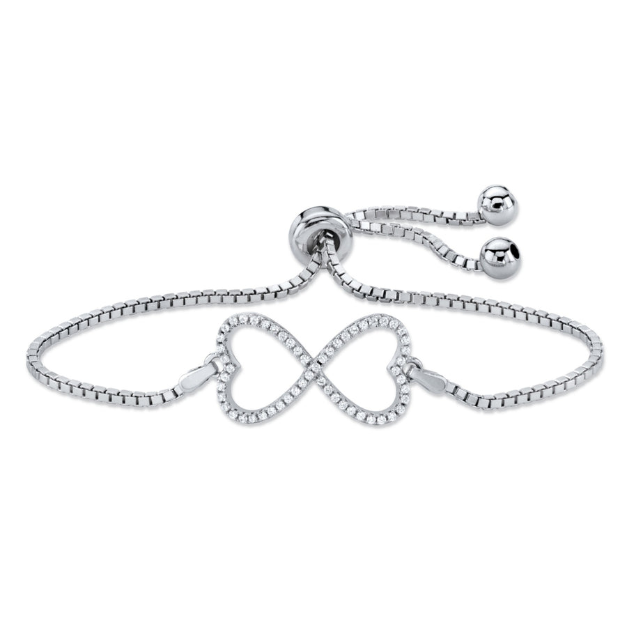 .28 TCW Pave Cubic Zirconia Infinity Heart Charm Adjustable Bracelet in Sterling Silver 10" Image 1