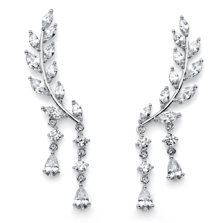 Marquise-Cut Crystal Ear Climber Earrings in Silvertone with Pear Drop Accent Image 1