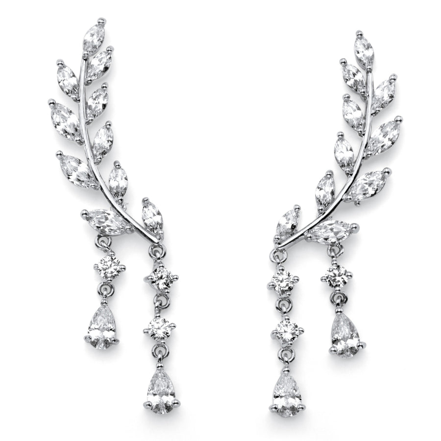 Marquise-Cut Crystal Ear Climber Earrings in Silvertone with Pear Drop Accent Image 1