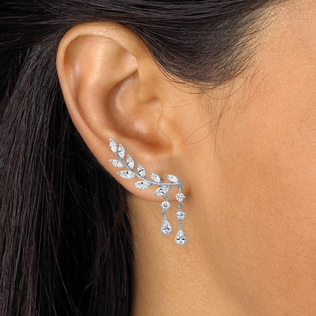 Marquise-Cut Crystal Ear Climber Earrings in Silvertone with Pear Drop Accent Image 3