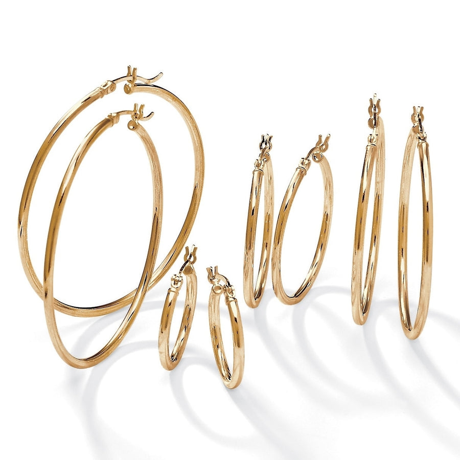 Polished 4-Pair Set of Hoop Earrings in 18k Yellow Gold over Sterling Silver 2" 1.5" 1.25" .75" Image 1