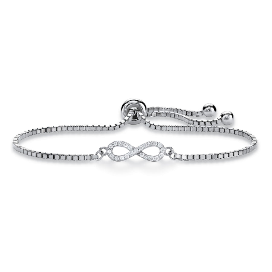 Round Cubic Zirconia Infinity Drawstring Slider Bracelet in .925 Sterling Silver 10" (.21 TCW) Image 1