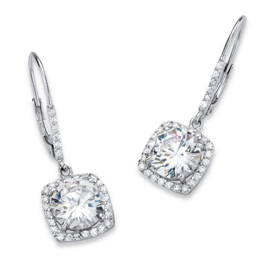 6.54 TCW Round Cubic Zirconia Halo Drop Earrings in Platinum over Sterling Silver Image 1