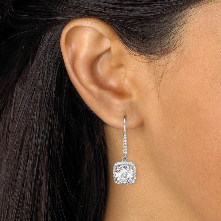 6.54 TCW Round Cubic Zirconia Halo Drop Earrings in Platinum over Sterling Silver Image 3