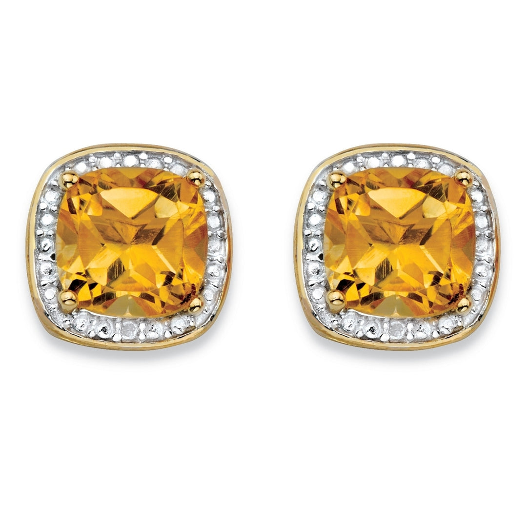 2.58 TCW Genuine Yellow Citrine and Diamond Accent Pave-Style Halo Stud Earrings in 14k Gold over Sterling Silver Image 1