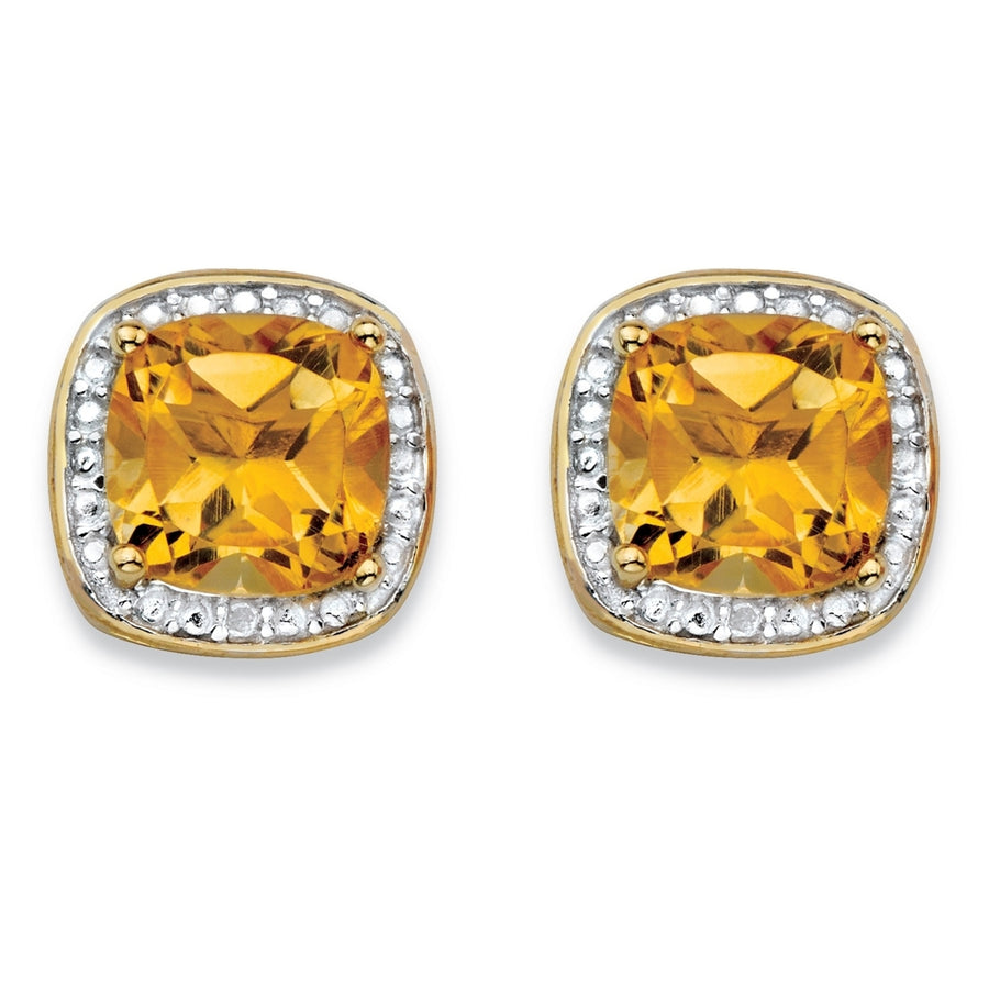 2.58 TCW Genuine Yellow Citrine and Diamond Accent Pave-Style Halo Stud Earrings in 14k Gold over Sterling Silver Image 1