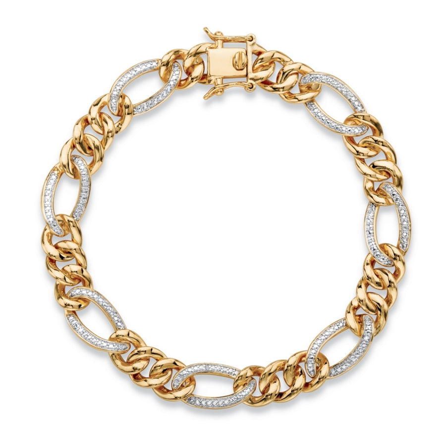Mens White Diamond Accent Two-Tone 18k Gold-Plated Pave-Style Oval Loop Curb-Link Bracelet 8.5" Image 1