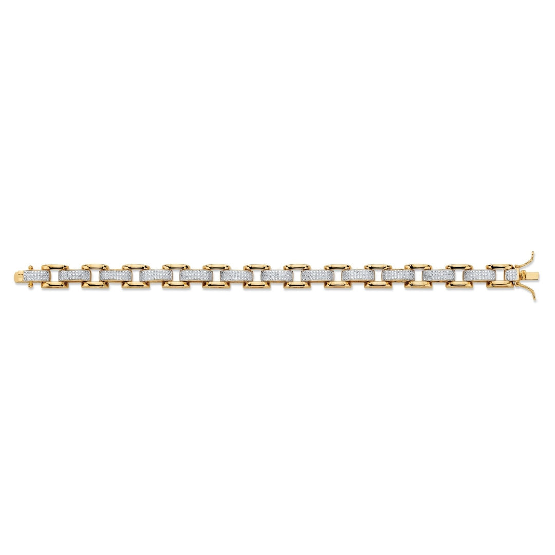 Mens Diamond Accent Pave-Style Two-Tone Fancy-Link Bracelet 18k Yellow Gold-Plated 8.5" Image 4