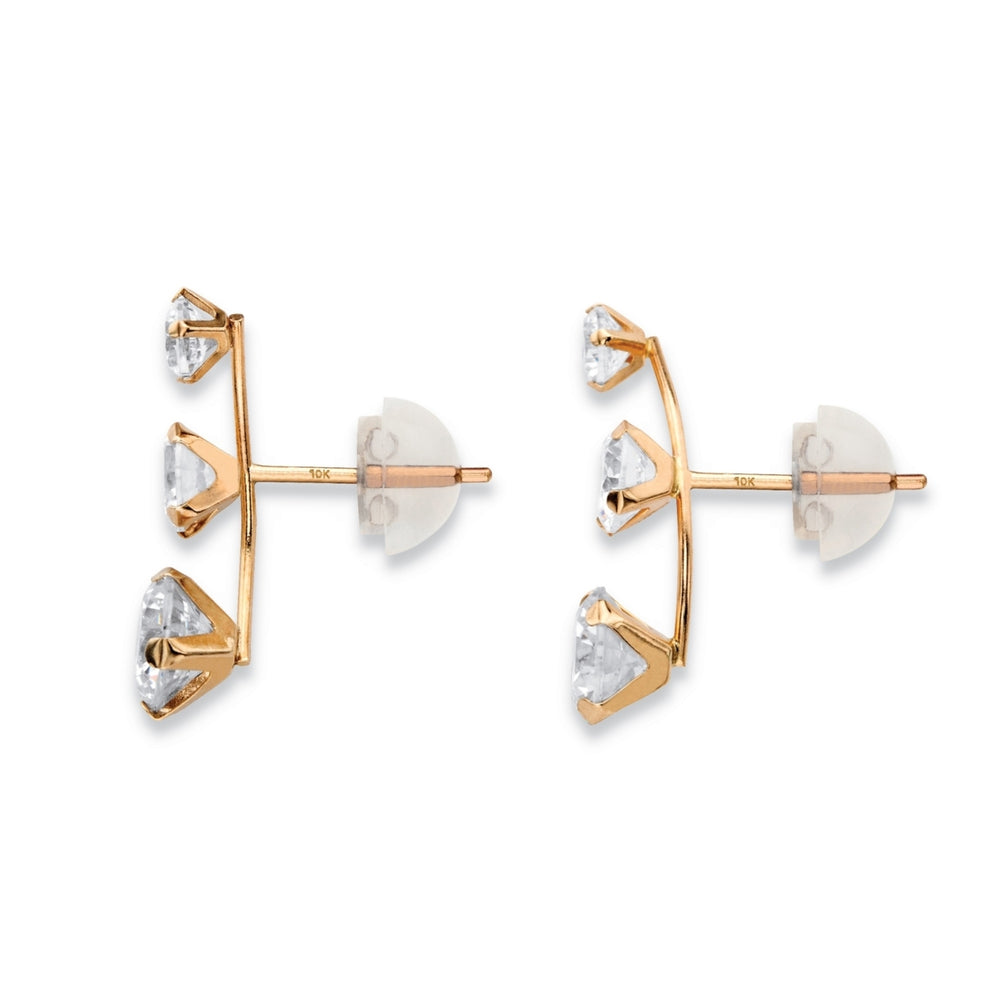 1.70 TCW Round White Cubic Zirconia 3-Stone Ear Climber Earrings in Solid 10k Yellow Gold Image 2