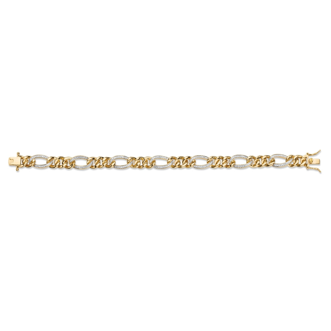 Mens White Diamond Accent Two-Tone 18k Gold-Plated Pave-Style Oval Loop Curb-Link Bracelet 8.5" Image 4