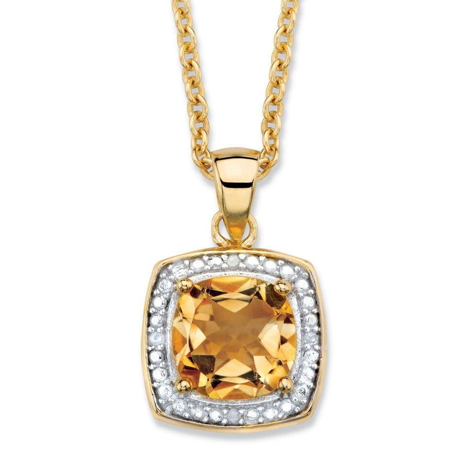 1.83 TCW Genuine Cushion-Cut Yellow Citrine and Diamond Accent Pave-Style Halo Necklace in 14k Yellow Gold over Sterling Image 1