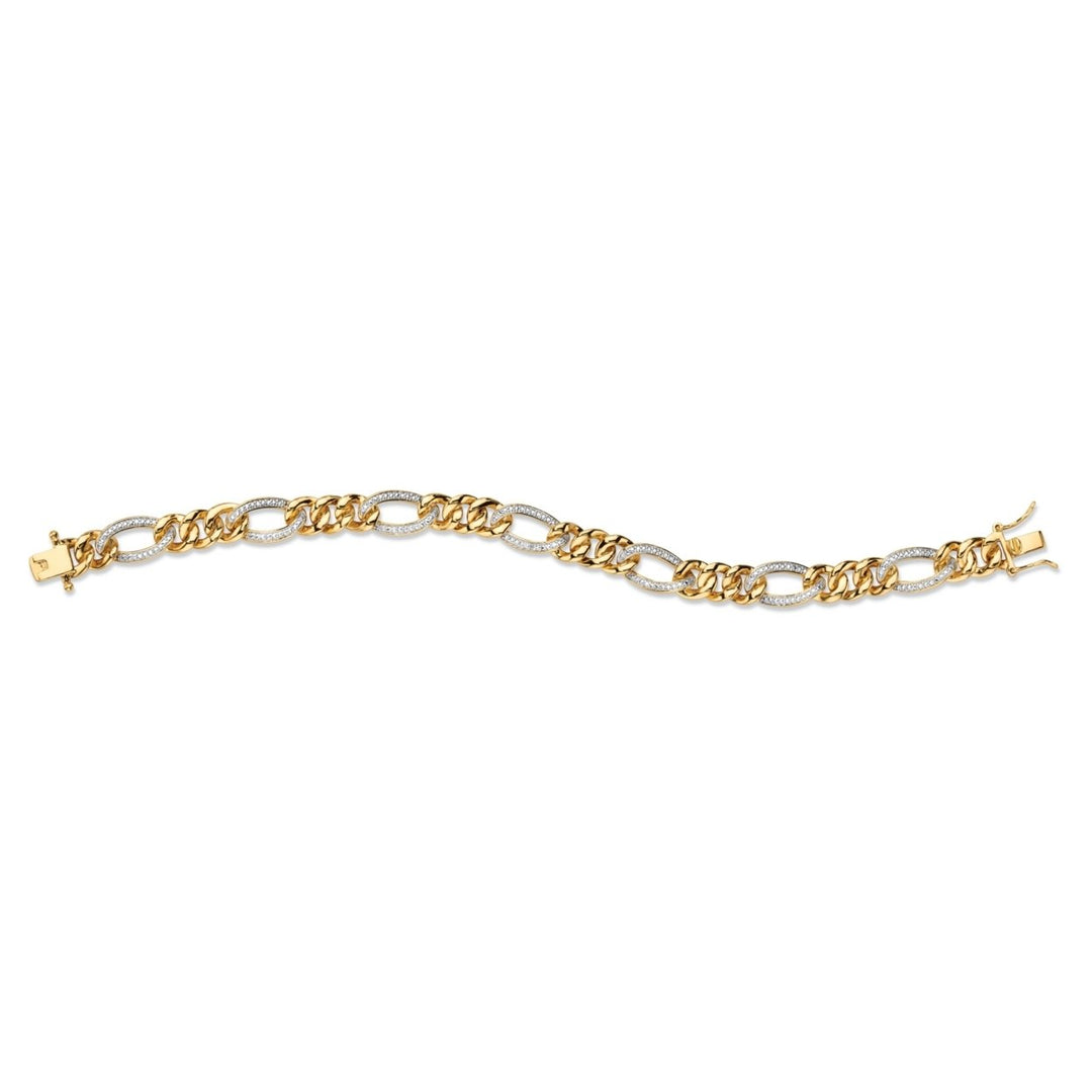 Mens White Diamond Accent Two-Tone 18k Gold-Plated Pave-Style Oval Loop Curb-Link Bracelet 8.5" Image 4